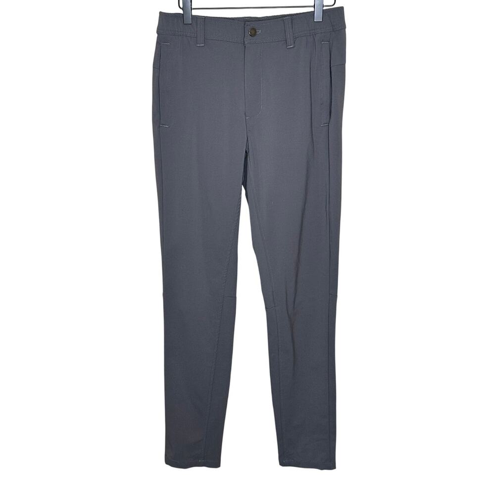 Men's Gray Dress Pant Elastic Waist Zipper Pockets Athleisure Workwear Office 30